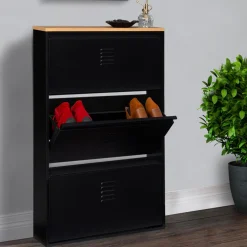 Meuble à chaussures 3 portes noir et métal*IDMarket Clearance