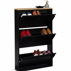 Meuble à chaussures 3 portes noir et métal*IDMarket Clearance
