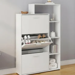 Meuble à chaussures 3 portes avec étagère blanc*IDMarket New