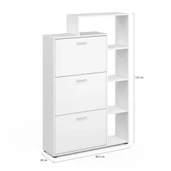 Meuble à chaussures 3 portes avec étagère blanc*IDMarket New