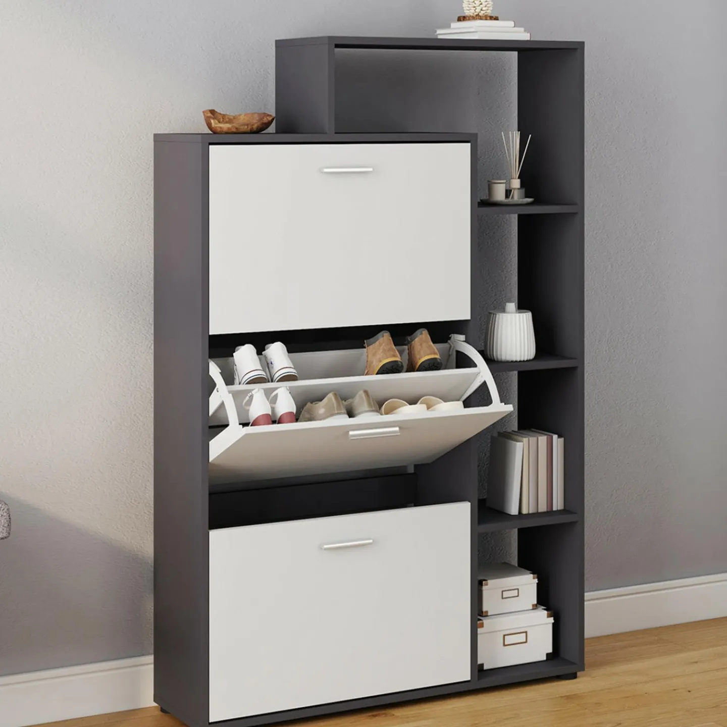 Meuble à chaussures 3 portes avec étagère*IDMarket