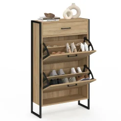 Meuble à chaussures avec 2 portes et 1 tiroir style industriel*IDMarket Discount