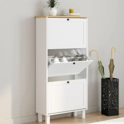 Meuble à chaussures blanc et bois*IDMarket Online