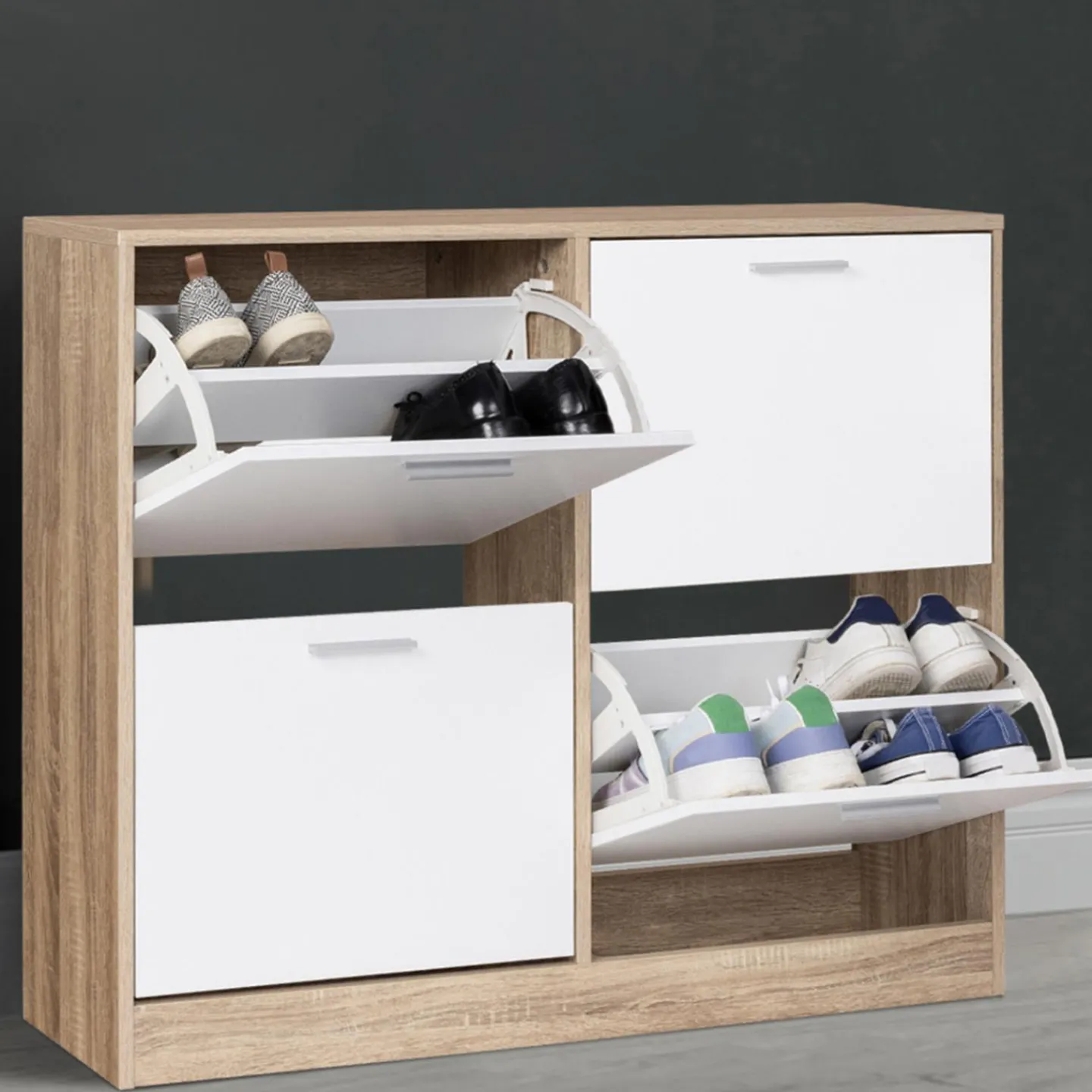 Meuble à chaussures bois imitation hêtre 4 portes blanches*IDMarket Outlet