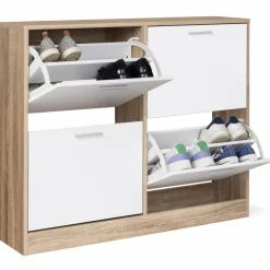 Meuble à chaussures bois imitation hêtre 4 portes blanches*IDMarket Outlet
