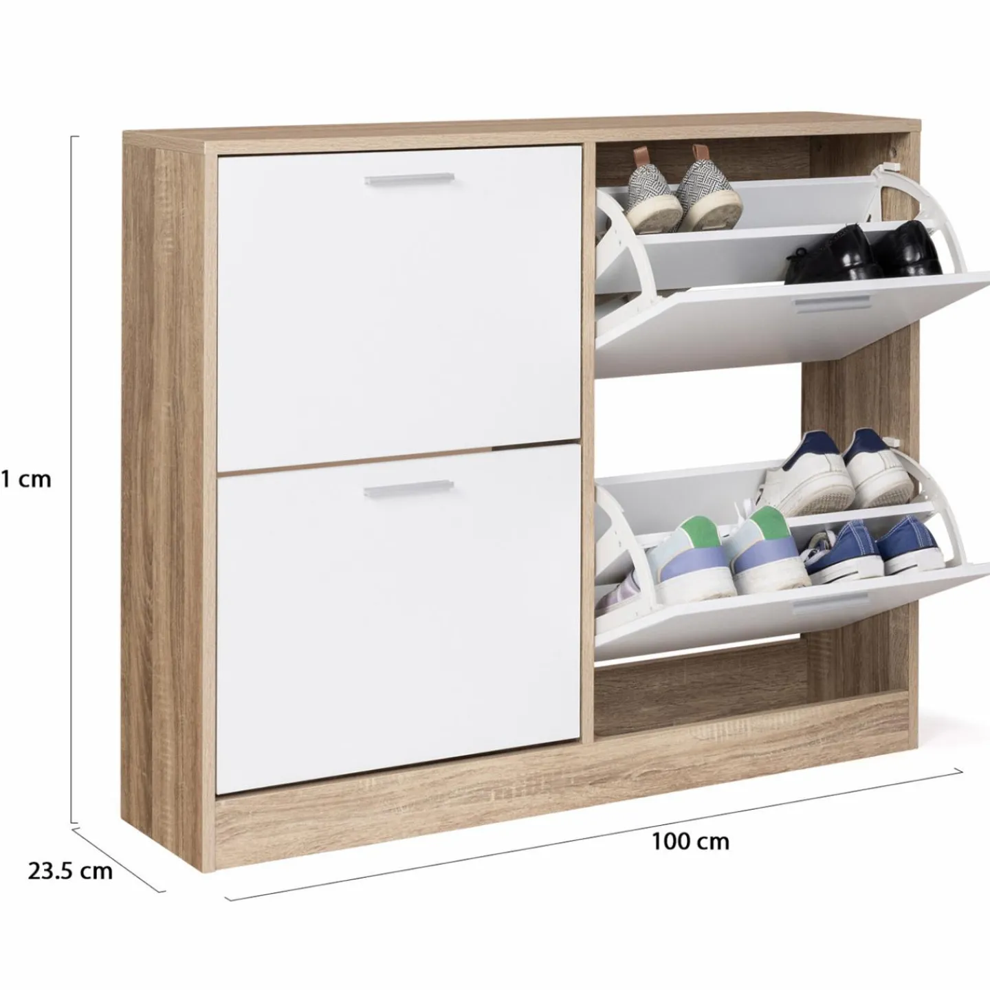 Meuble à chaussures bois imitation hêtre 4 portes blanches*IDMarket Outlet