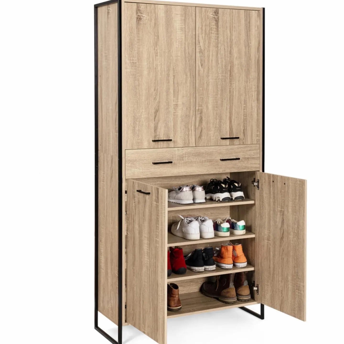 Meuble à chaussures design industriel 4 portes 1 tiroir*IDMarket Hot