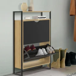 Meuble à chaussures industriel avec 2 portes et étagère*IDMarket Best