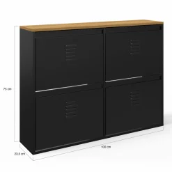 Meuble à chaussures industriel 20 paires 4 portes métalliques plateau bois*IDMarket Outlet
