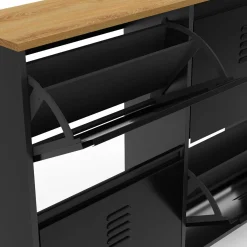 Meuble à chaussures industriel 20 paires 4 portes métalliques plateau bois*IDMarket Outlet
