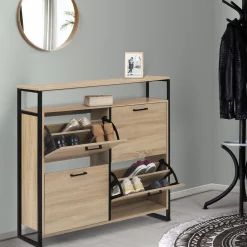 Meuble à chaussures style industriel 4 portes et étagère*IDMarket