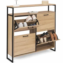 Meuble à chaussures style industriel 4 portes et étagère*IDMarket