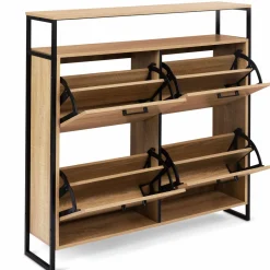 Meuble à chaussures style industriel 4 portes et étagère*IDMarket