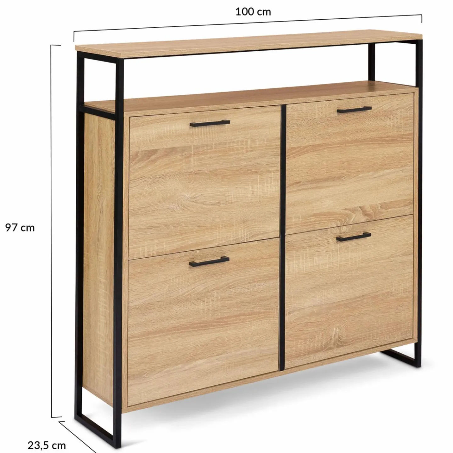 Meuble à chaussures style industriel 4 portes et étagère*IDMarket