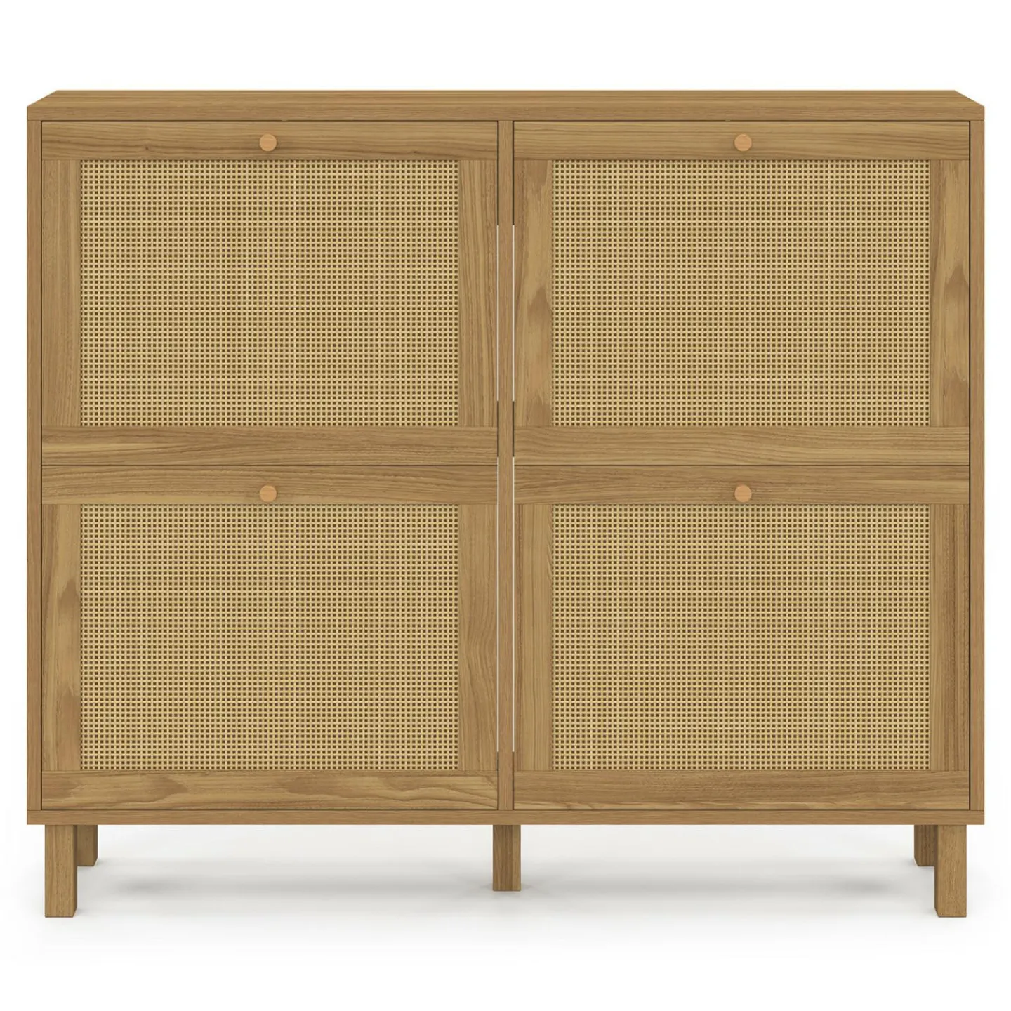 Meuble à chaussures vintage effet naturel cannage 20 paires 4 portes*IDMarket New