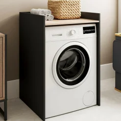 Meuble armoire pour machine à laver noir et bois façon hêtre*IDMarket Online