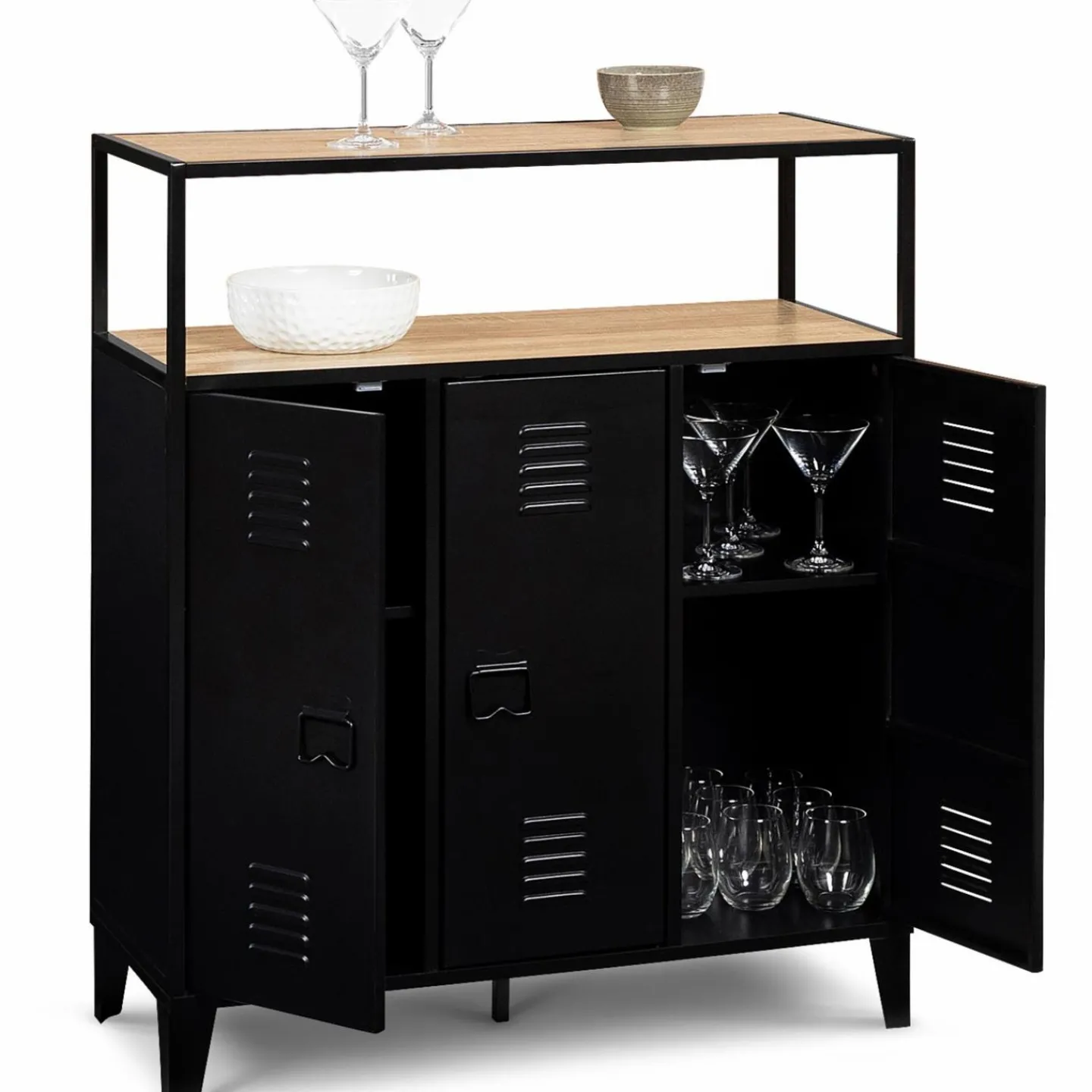 Meuble bar métal noir et bois industriel*IDMarket Hot