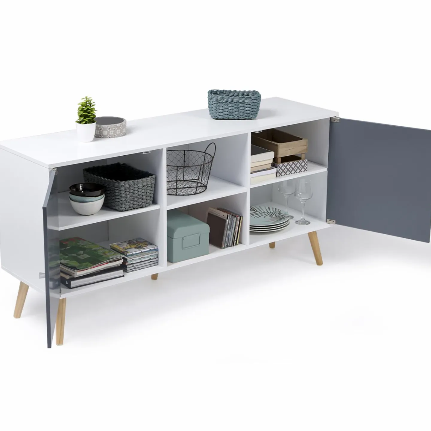 Meuble buffet scandinave blanc et gris 2 portes*IDMarket Discount