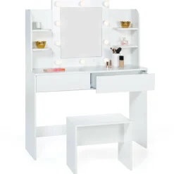 Meuble coiffeuse blanche avec miroir LED et tabouret*IDMarket Sale