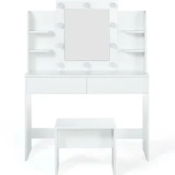 Meuble coiffeuse blanche avec miroir LED et tabouret*IDMarket Sale
