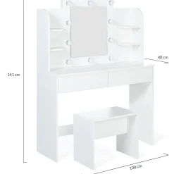 Meuble coiffeuse blanche avec miroir LED et tabouret*IDMarket Sale
