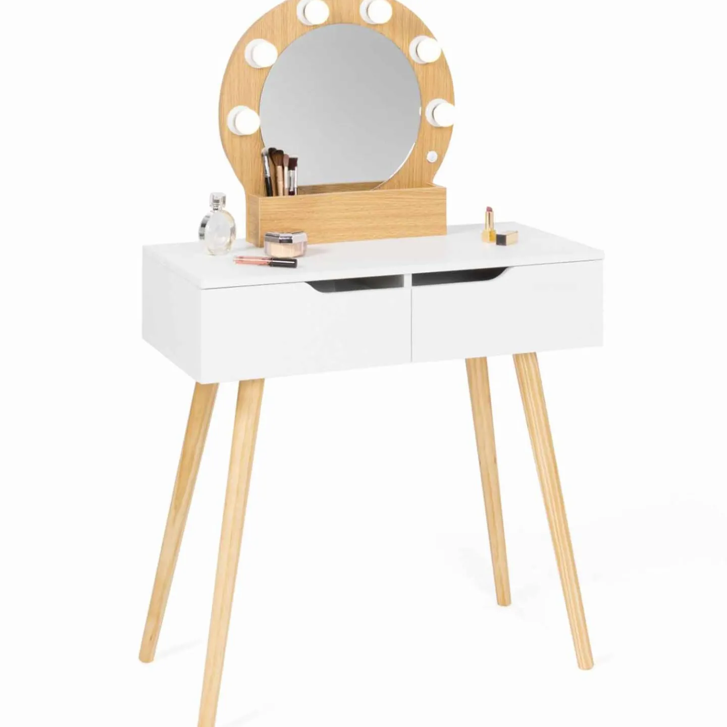 Meuble coiffeuse blanche style scandinave avec miroir LED et tiroirs*IDMarket Hot