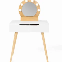 Meuble coiffeuse blanche style scandinave avec miroir LED et tiroirs*IDMarket Hot