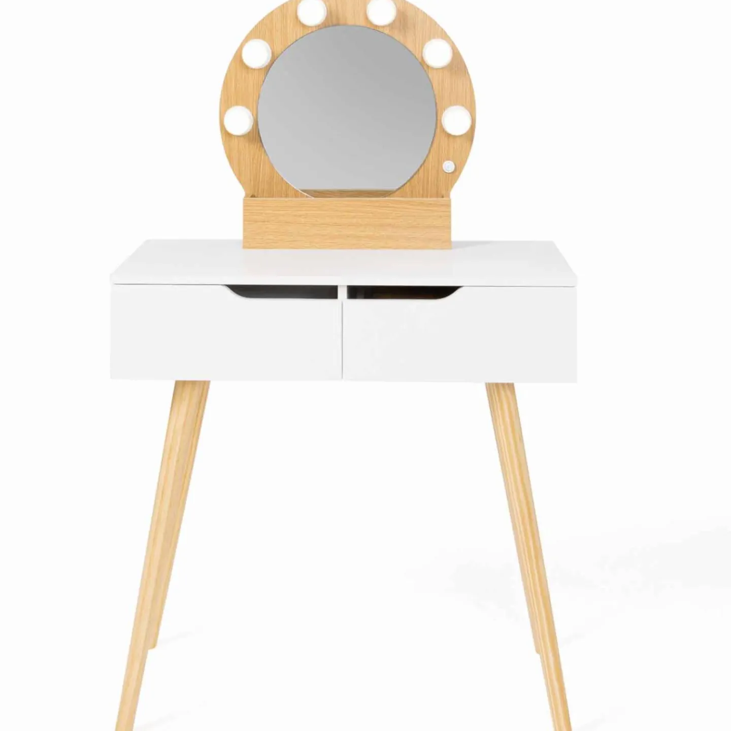 Meuble coiffeuse blanche style scandinave avec miroir LED et tiroirs*IDMarket Hot