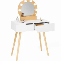 Meuble coiffeuse blanche style scandinave avec miroir LED et tiroirs*IDMarket Hot