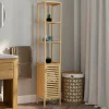 Meuble colonne en bambou pour salle de bain 1 porte*IDMarket