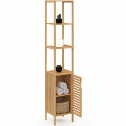 Meuble colonne en bambou pour salle de bain 1 porte*IDMarket
