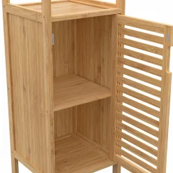 Meuble colonne en bambou pour salle de bain 1 porte*IDMarket