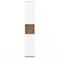 Meuble colonne salle de bain suspendu 2 portes 1 niche façon hêtre et blanc*IDMarket Sale