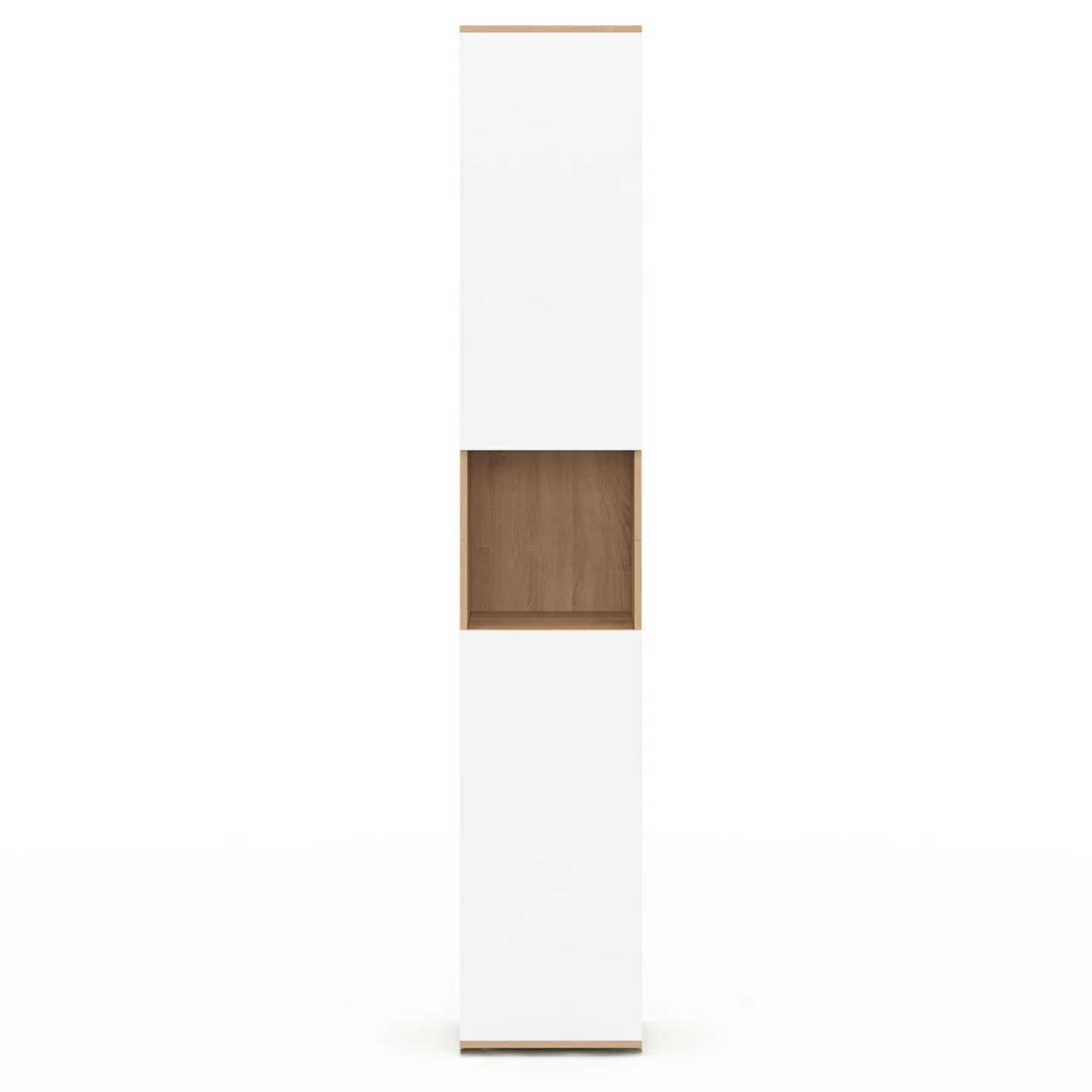 Meuble colonne salle de bain suspendu 2 portes 1 niche façon hêtre et blanc*IDMarket Sale