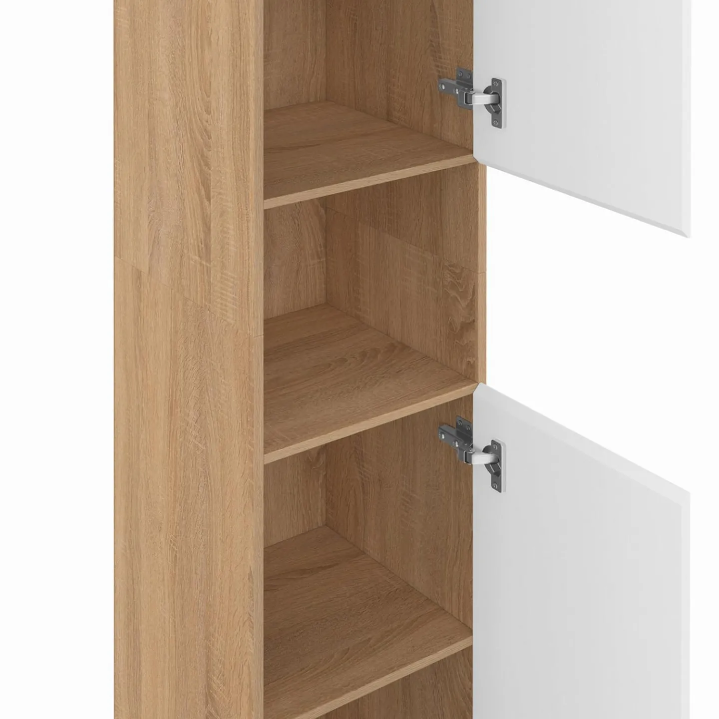 Meuble colonne salle de bain suspendu 2 portes 1 niche façon hêtre et blanc*IDMarket Sale