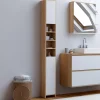 Meuble colonne salle de bain 2 portes 4 niches façon hêtre et blanc*IDMarket Hot
