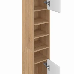 Meuble colonne salle de bain 2 portes 4 niches façon hêtre et blanc*IDMarket Hot