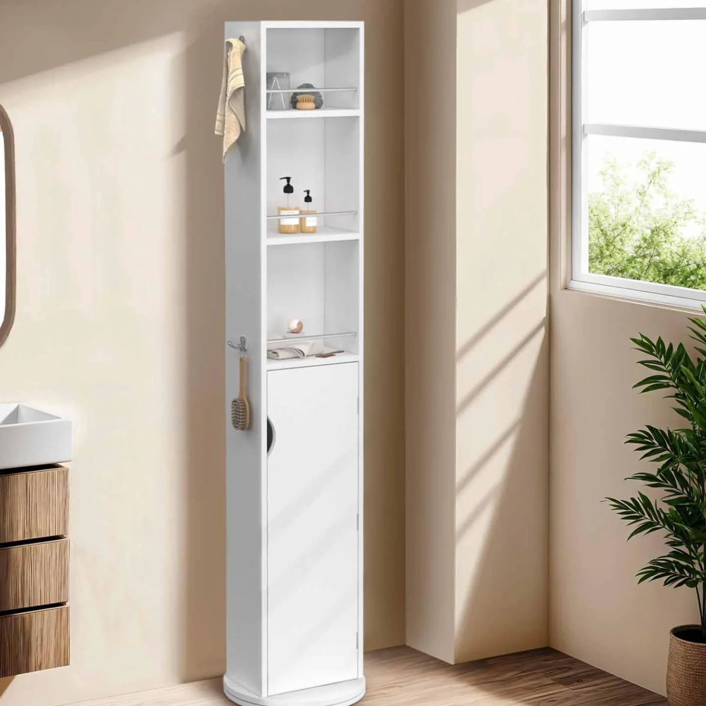 Meuble colonne salle de bain pivotant blanc*IDMarket Discount