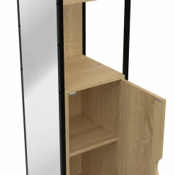 Meuble colonne salle de bain 1 porte avec miroir et étagères*IDMarket Discount