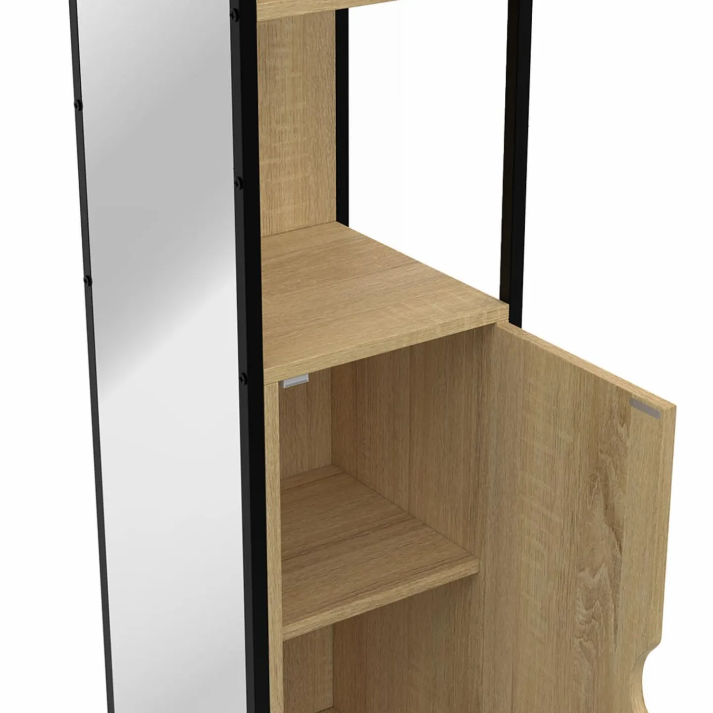 Meuble colonne salle de bain 1 porte avec miroir et étagères*IDMarket Discount