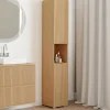 Meuble colonne salle de bain 2 portes 1 niche effet lattes*IDMarket Clearance
