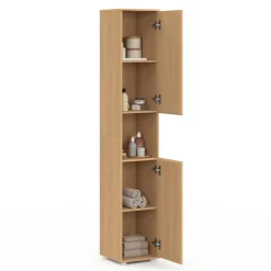 Meuble colonne salle de bain 2 portes 1 niche effet lattes*IDMarket Clearance