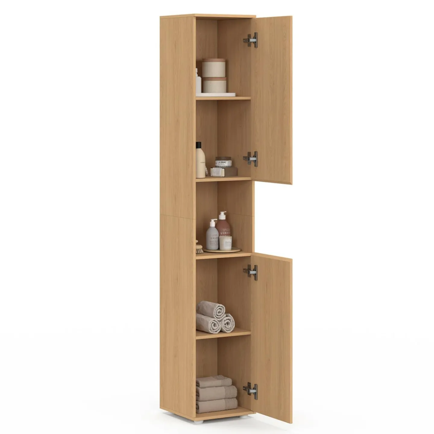 Meuble colonne salle de bain 2 portes 1 niche effet lattes*IDMarket Clearance