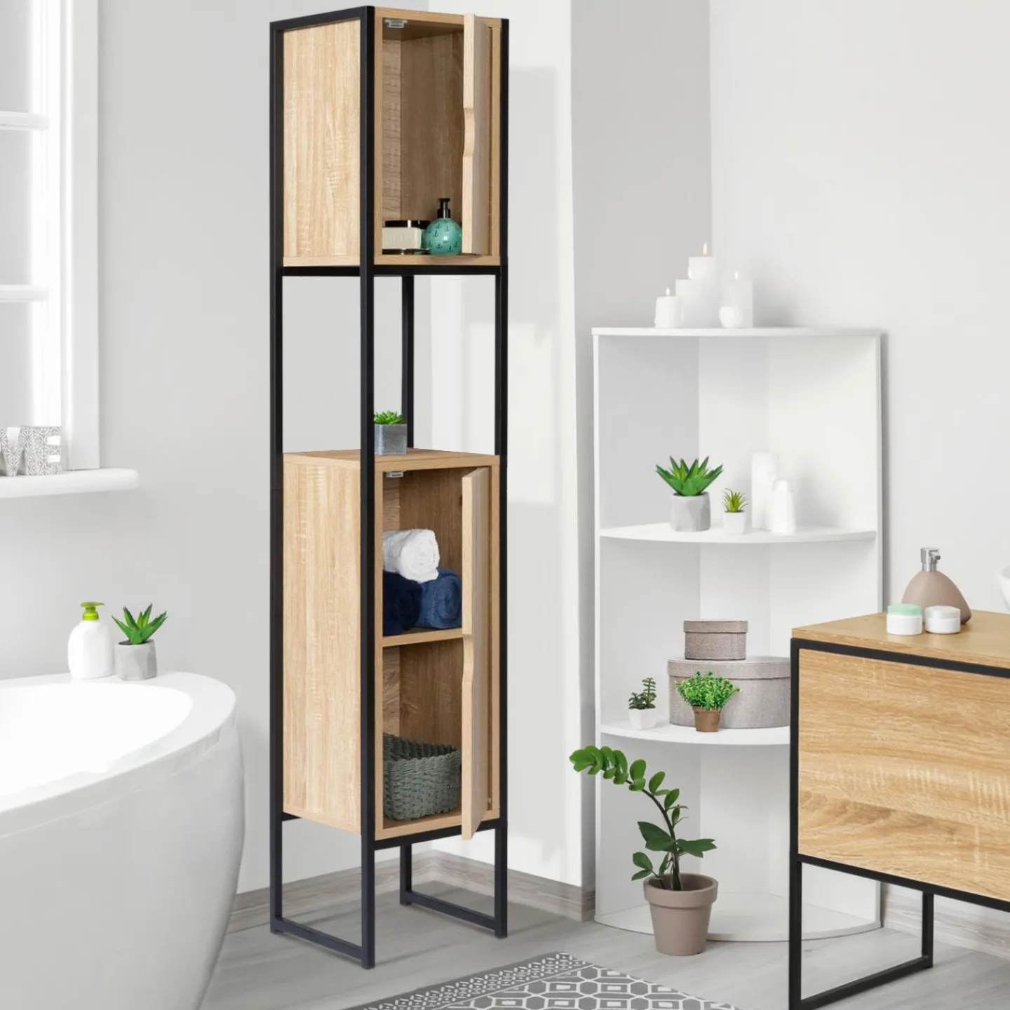 Meuble colonne salle de bain style industriel*IDMarket Online
