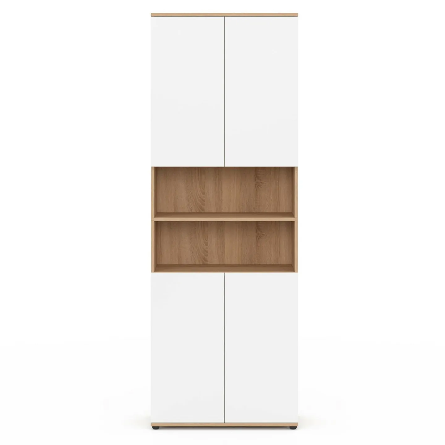 Meuble colonne salle de bain 4 portes 2 niches façon hêtre et blanc*IDMarket New