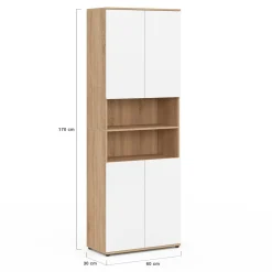 Meuble colonne salle de bain 4 portes 2 niches façon hêtre et blanc*IDMarket New