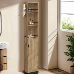 Meuble colonne salle de bain pivotant hêtre et noir*IDMarket Online