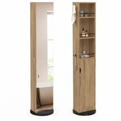 Meuble colonne salle de bain pivotant hêtre et noir*IDMarket Online