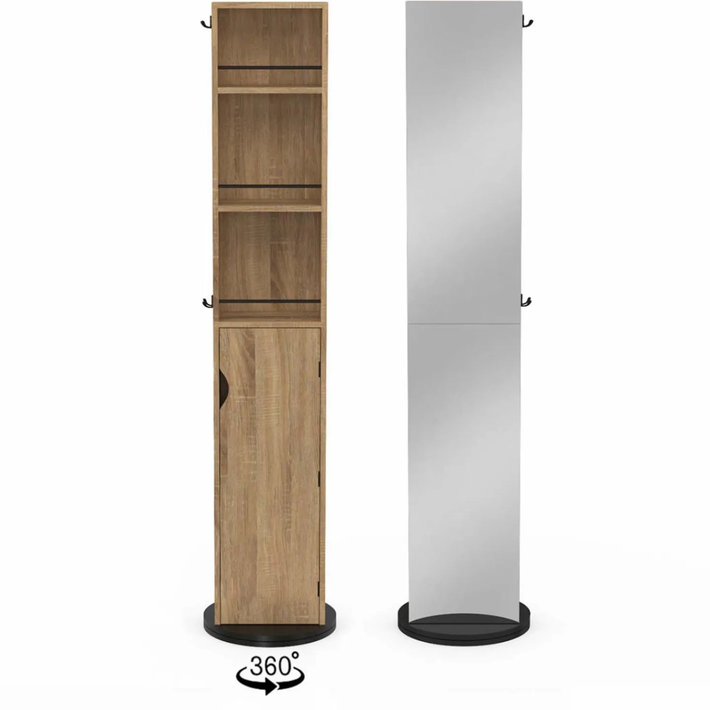 Meuble colonne salle de bain pivotant hêtre et noir*IDMarket Online