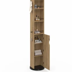 Meuble colonne salle de bain pivotant hêtre et noir*IDMarket Online